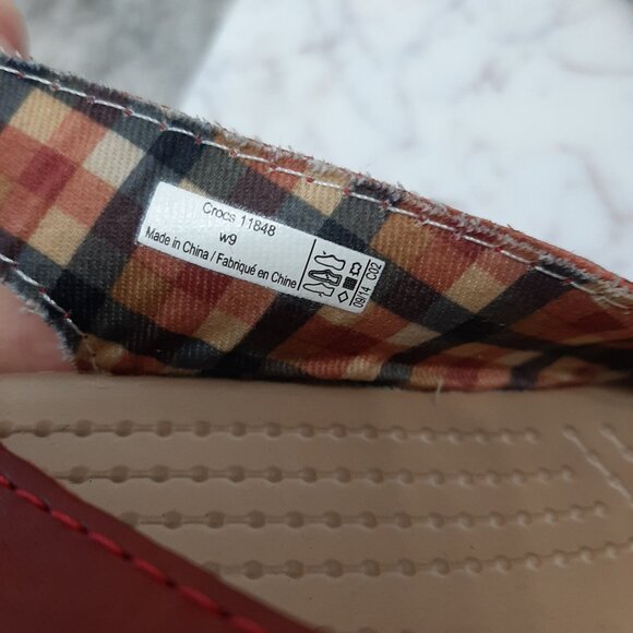 Crocs 11848 Women's A Leigh Red Leather Cork Wedge Heel Slingback Sandal W9 - Picture 7 of 9